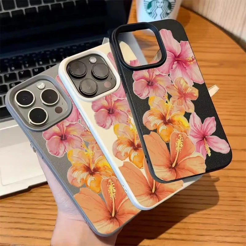 Для iPhone 16, 15, 14, 13, 12, 11 Pro Max Plus XS Max X XR акварельный чехол с цветком гибискуса и личи, конфетный силиконовый чехол для телефона