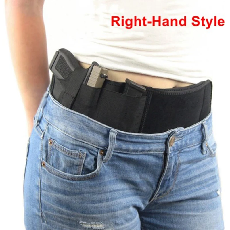 1 Pc Black Belly Gun Holster Invisible Belt Bag Concealed Carry Elastic Girdle Waist Storage Belt 115 * 12.5cm