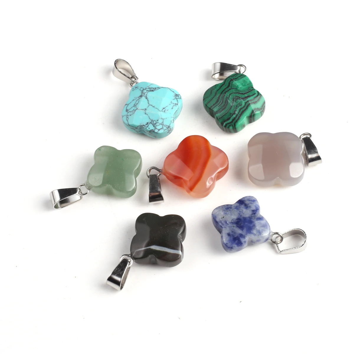 Four-leaf Clover Natural Stone Pendant Mix Color Agates Pendant Charms for Women Making DIY Jewerly Necklace Accessories 10pcs