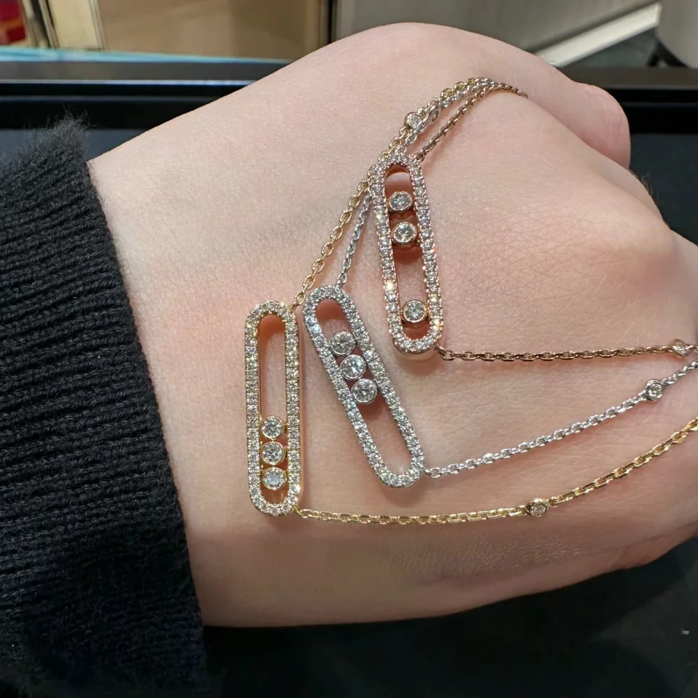 

Three-diamond sliding full diamond necklace women's light luxury fashion collarbone chain new jewelry