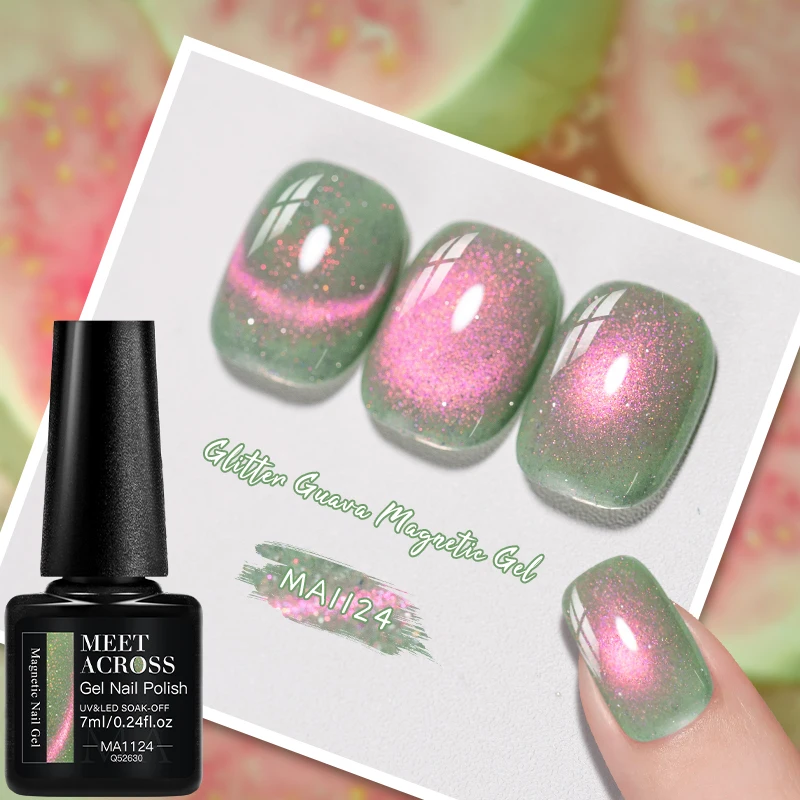 Glitter Guava Cat Magnetic Gel Nail Polish Jelly Gardient Glitter Magnetic Semi Permanent Soak Off UV Gel Varnish Nail Supplies