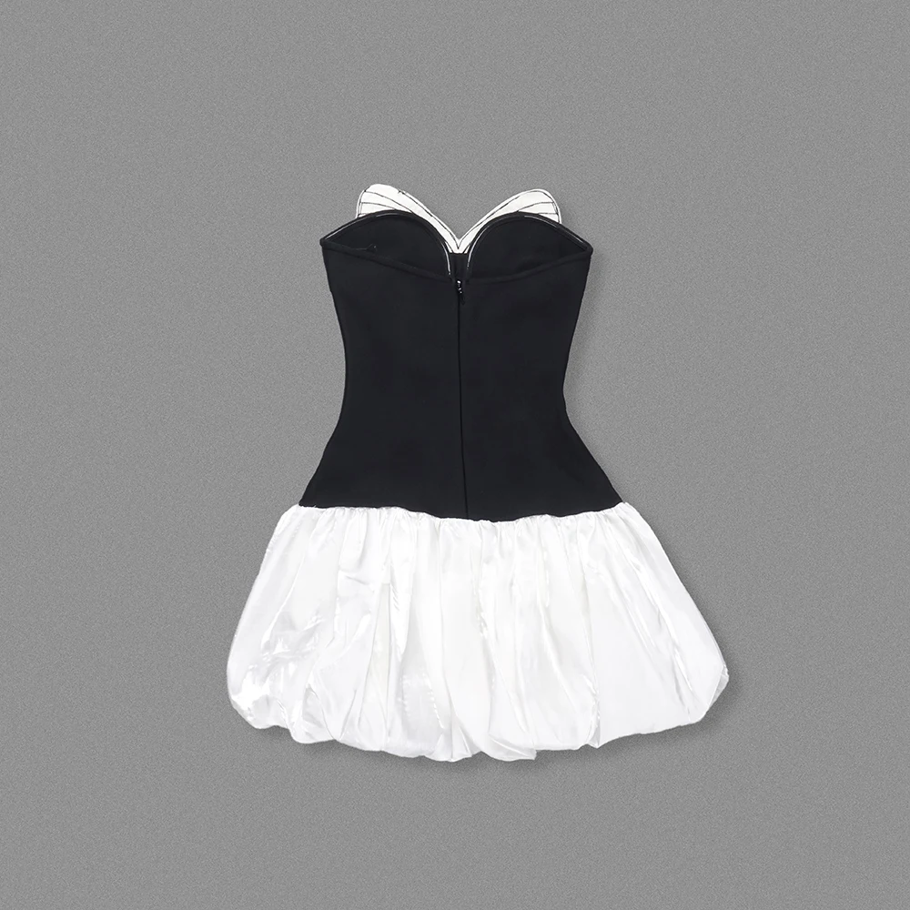 Schickes, schwarz-weißes, trägerloses Minikleid für Damen mit Schmetterlingsstickerei – ideal für Sommerpartys und Mode – Vorwärtsveranstaltungen