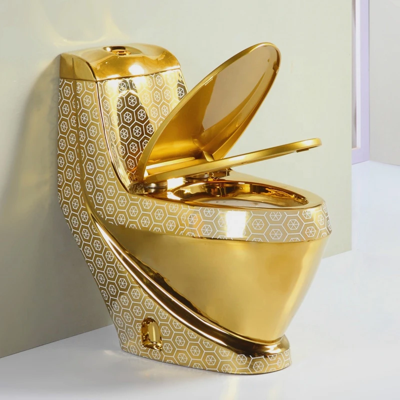 

Luxury Electroplated Gold round Ceramic Toilet Integrated Sanitary Ware Flush Toilet High-Class Bathroom Furniture