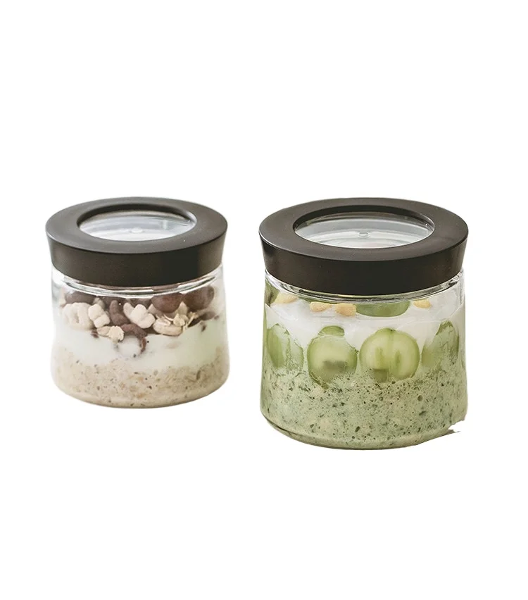 L Overnight Oat Cup Yogurt Cup Bowl Sealed Outer Belt Portable Glass Breakfast Milk Cup Fresh-keeping Jar