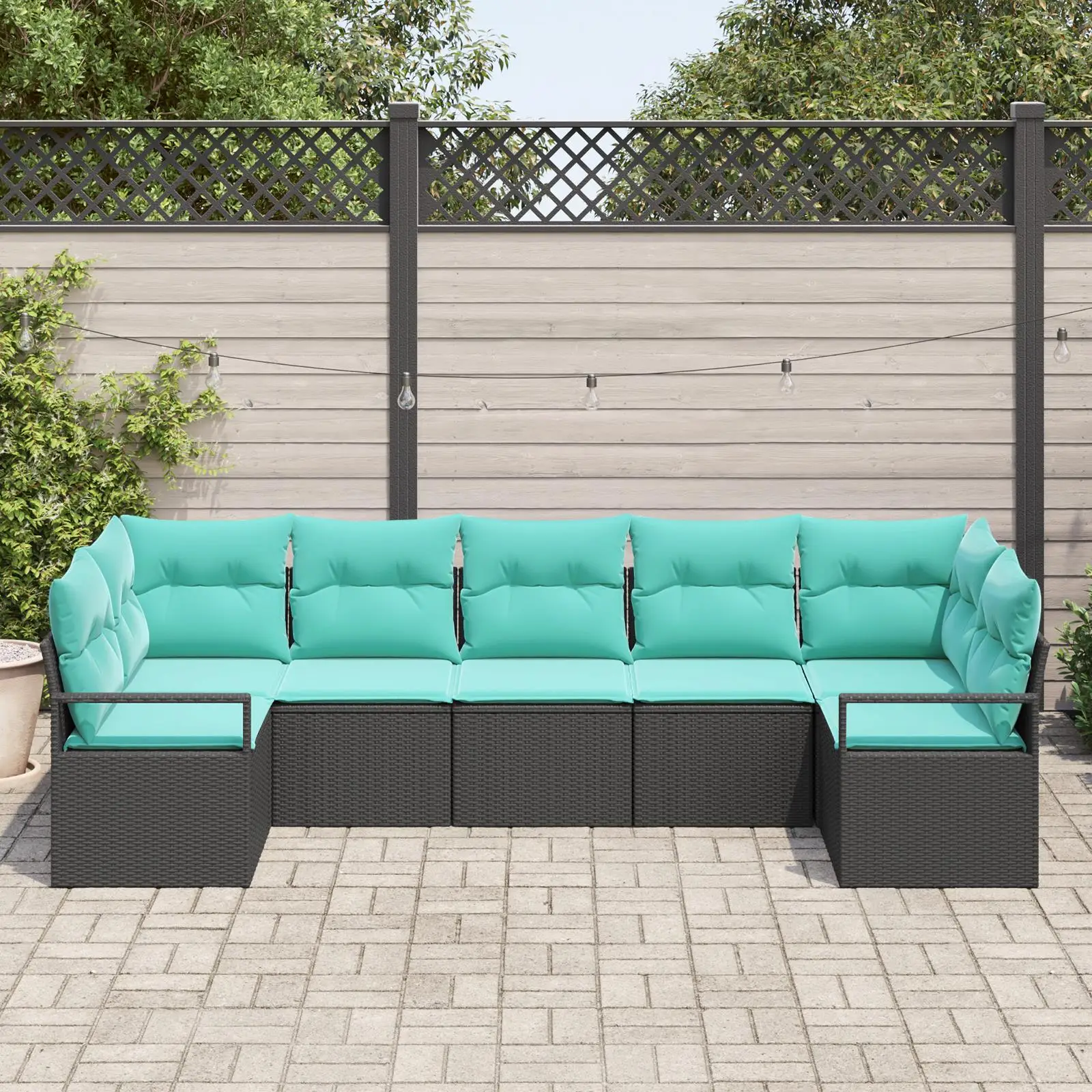 Set divano da giardino da esterno 7 pezzi con cuscini Mobili in vimini rattan nero для Patio Deck Balcone