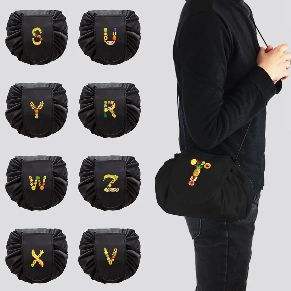 

Drawstring Cosmetic Bag Organizer Female Make Up Pouch Fashion Fruit Letter Printing Women Portable Toiletry Beauty Storage Case