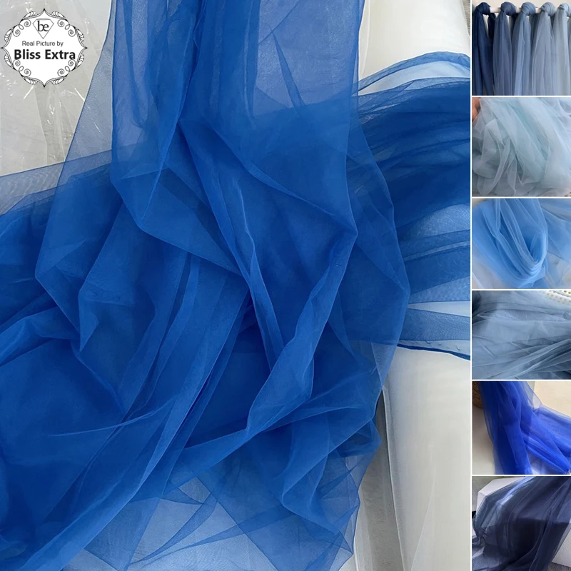 Blue Super Soft Tulle Fabric Backdrops Wedding Party Celebration Curtain Clothing Mesh Layout Chair Back Yarn Sewing Material
