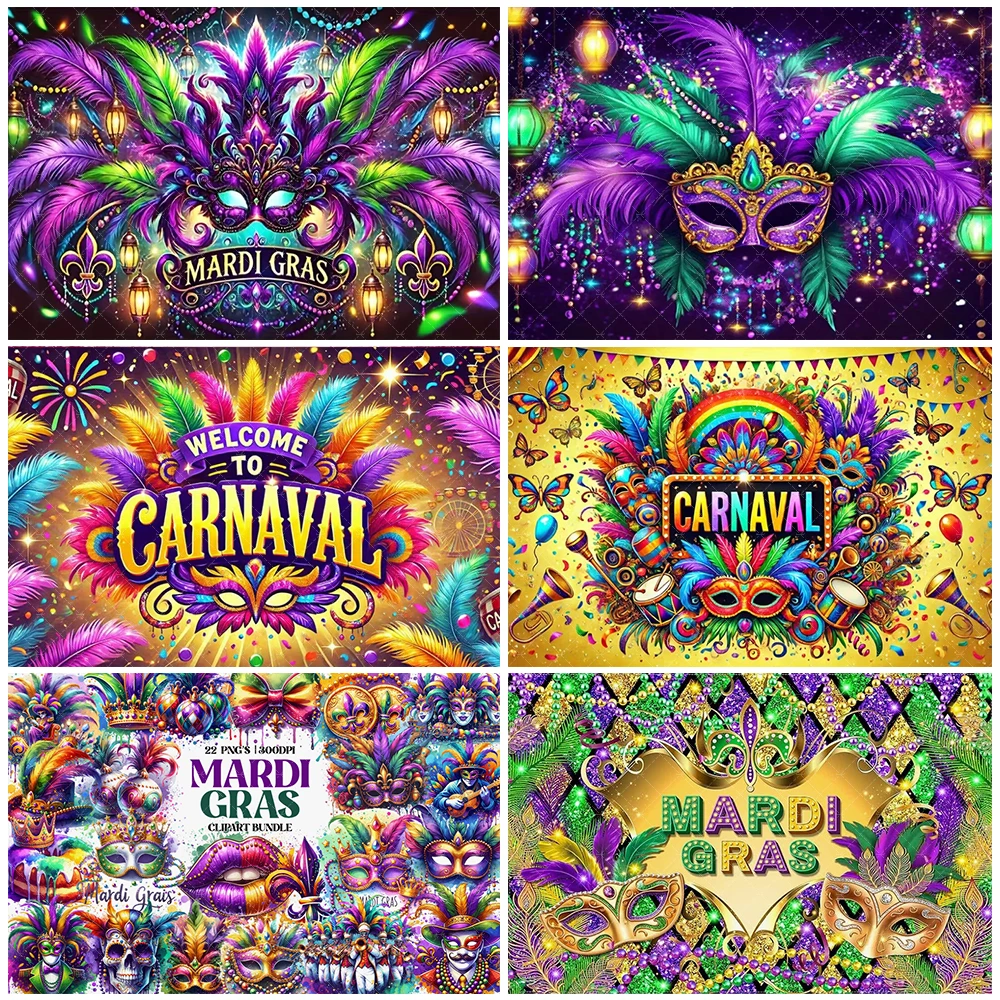 

Venetian Mardi Gras Carnival Party Colorful Mask Theme Photography Backdrop Masquerade Background Festival Party Supplies Poster