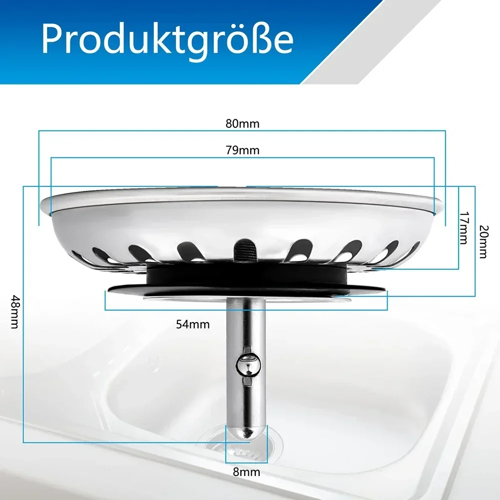 Kitchen Sink Strainer Stainless Steel 80/82/84 Mm Household Water Basin Sink Drainer Strainer Basket Waste Plug Stopper Filter