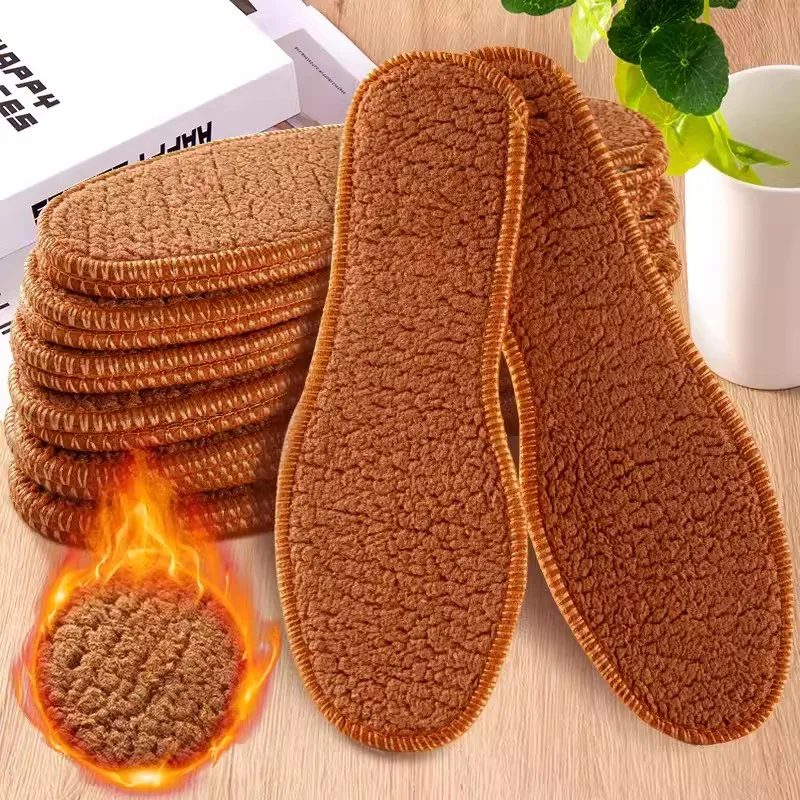 2pcs Lamb Fleece Insoles for Men Women Winter Keep Warm Insole Soft Wool Thicken Shoepad Cashmere Shoes Insert Thermal Shoe Pads