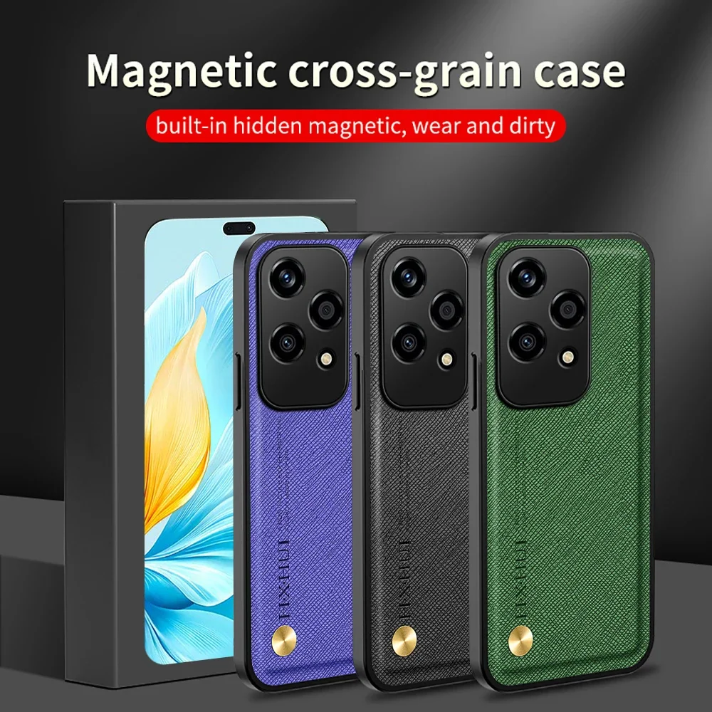 Funda magnética con textura de cuero cruzado para Honor 200 Lite, Carcasa protectora para cámara, marco de TPU, 200 Lite, 200 Lite