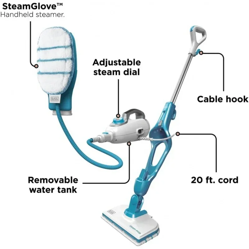 QWBLACK DECKER 7in1 Steam Mop with SteamGlove Handheld Steamer (HSMC1361SGP)