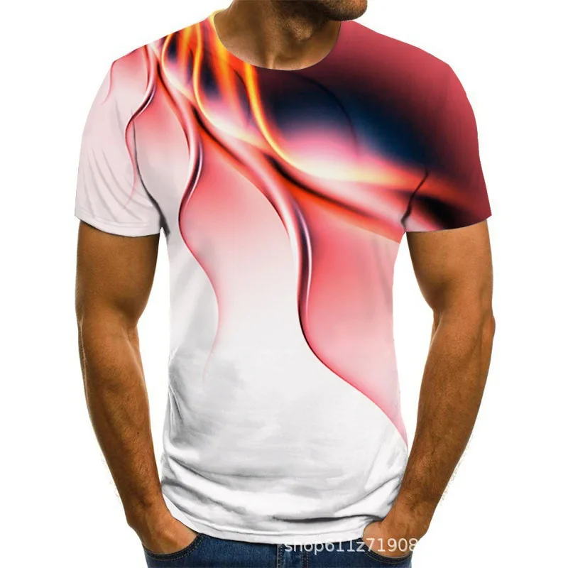 2024 men\'s summer lightning 3D print breathable round neck short sleeve t-shirt