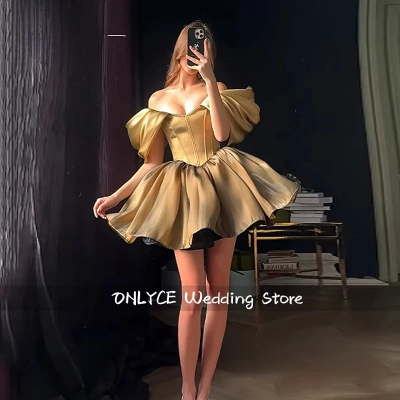 Golden Short Prom Dresses Women Customized Elegant Wedding Party Evening Gowns 2026 vestidos de fiesta Mini Party Dress