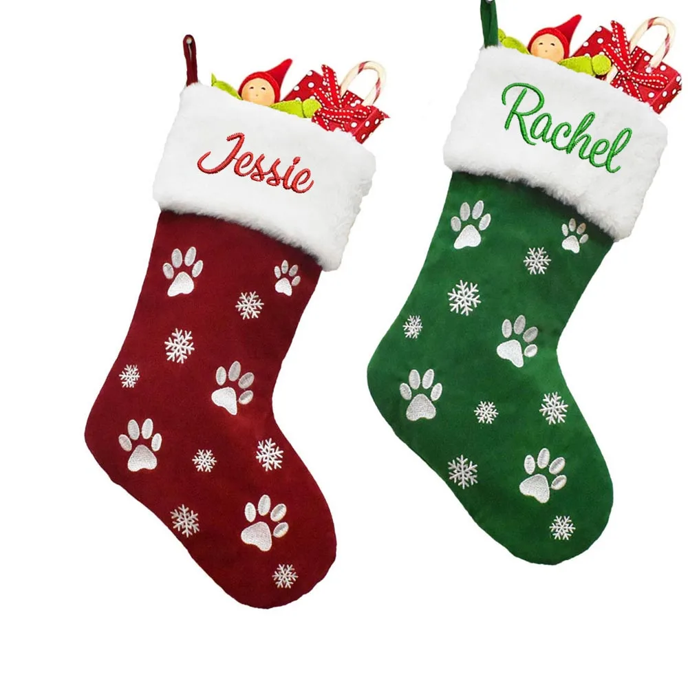 Customized Name Christmas Stocking Pet Stockings Embroidered Your Name Christmas Socks for Pet New Year Gift Bag with Any Name