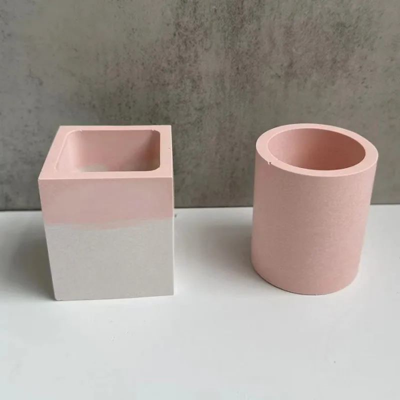 Concrete Square Vase Silicone Mold Round Flower Pot Handmade Plaster Epoxy Resin Pen Holder Cast Home Decoration Candle Cup Mold