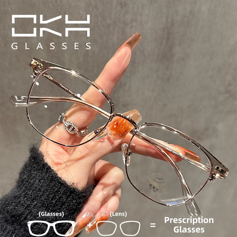 

OKH Сверхлегкая титановая оправа в полуоправе для очков для близорукости для мужчин и женщин, очки по рецепту для чтения