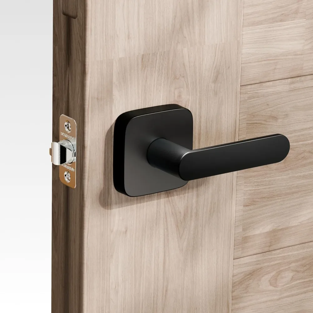 

Passage Lever Door Handle, Reversible Black Front Door Handle No Lock for Interior or Exterior Door, Closet, Hallway, Adjustable