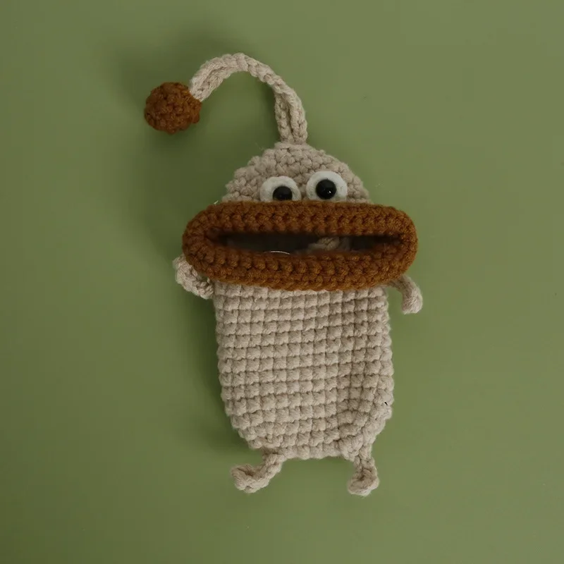 Cute Cartoon Hand-woven Sausage Mouth Key Bag DIY Wool Crocheted Earphone Bag or Car Pendant