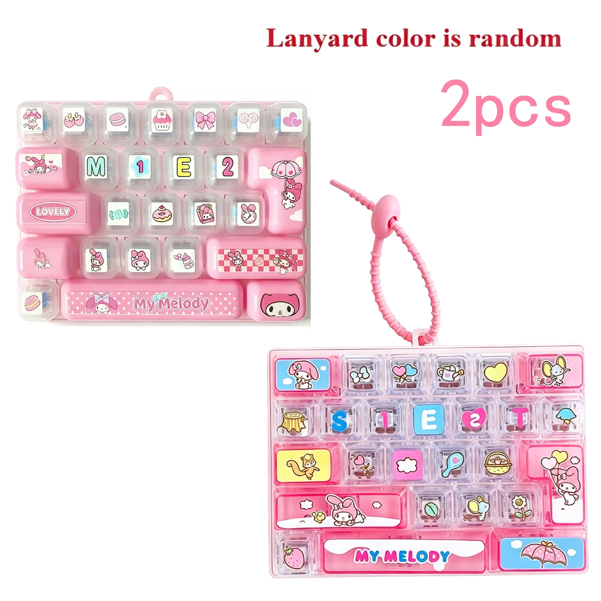 26-toetsen Sanrio 26‑Key Fidget Keyboard Sleutelhanger Set Hello Kitty Kuromi My Melody Stressverlichting Drukknop Speelgoed Tasbedel Cadeau