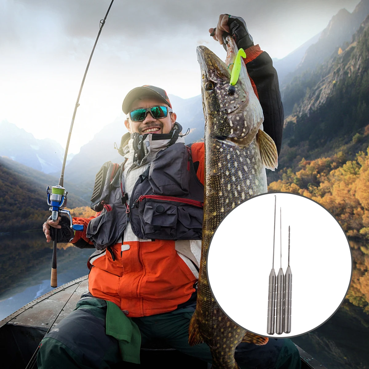 

3 Pcs Fishing Kit Crochet Set Splicing Hook Needle Bait Drill Baiting Drilling Silver