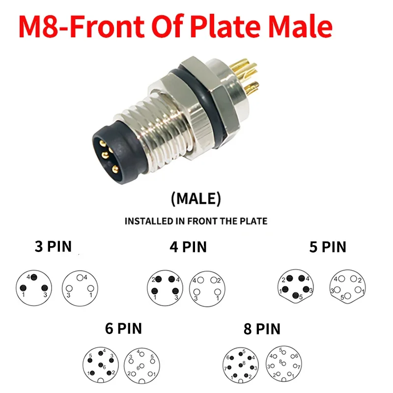 Авиационный разъем серии M8, гнездовой штекер, гнездо 3/4/5/6/8 Pin, водонепроницаемые разъемы датчиков, прямой/прямой угол/фланцевый