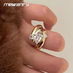 Mewanry Gold Color Sparkling Zircon Rings Set For Women Girl Creative Design Trendy Exquisite Elegant Wedding Bride Jewelry Gift