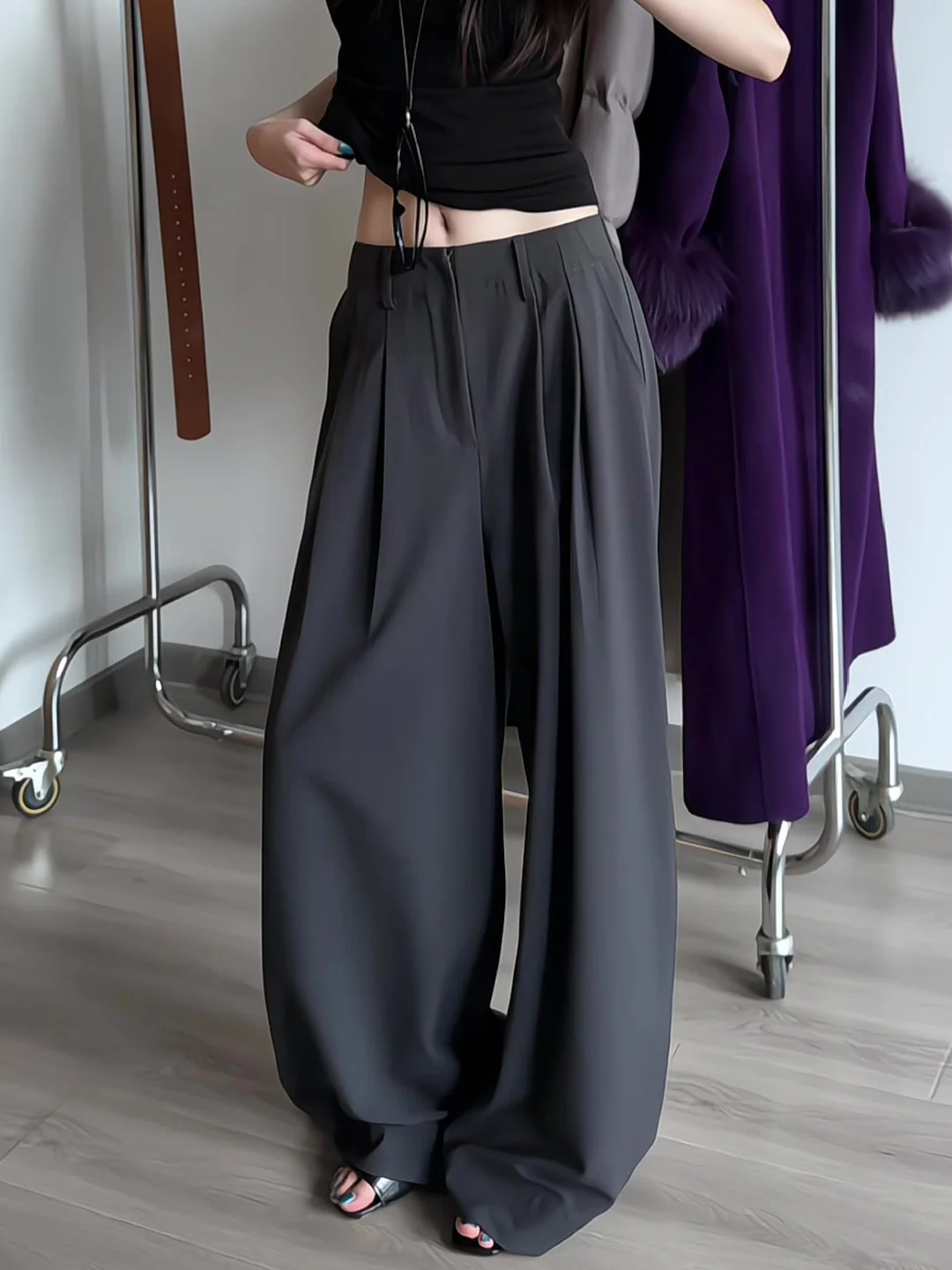 Black High Waist Straight Leg Suit Pants Women's Autumn New Style Commute Professional Wide Leg Trousers Slimming Effect