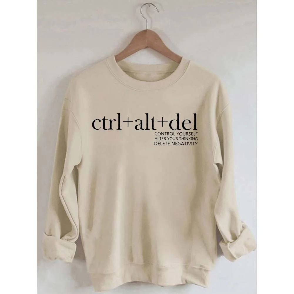 

Rheaclots Ctrl Alt Del Print Women's Cotton Female Cute Long Sleeves Sweatshirt