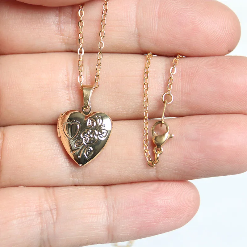 1pc Little Flowers Heart Locket Photo Frame Pendant Floating Lockets Charms Necklaces Women Girls Memorial Jewelry New Year Gift