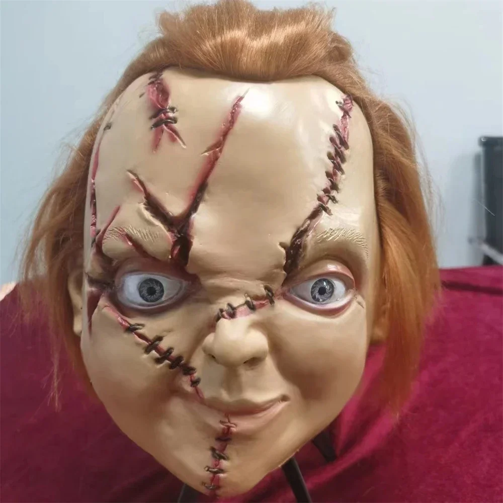 

1 PC Horror Ghost Doll Chucky Mask Halloween Scary Latex Full face Helmet Scar Masks With Hair Cosplay Costume Party Props