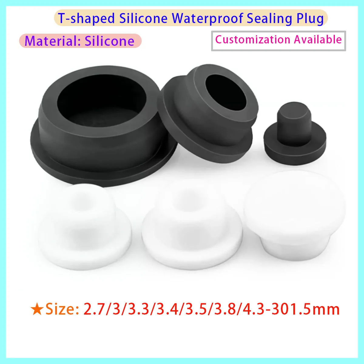 Black Silicone Hollow Sealing Hole Cover Dust Plug Pipe Sleeve Insert Type Plug OD 2.7/3/3.3/3.4/3.5/3.8/4.3-301.5mm