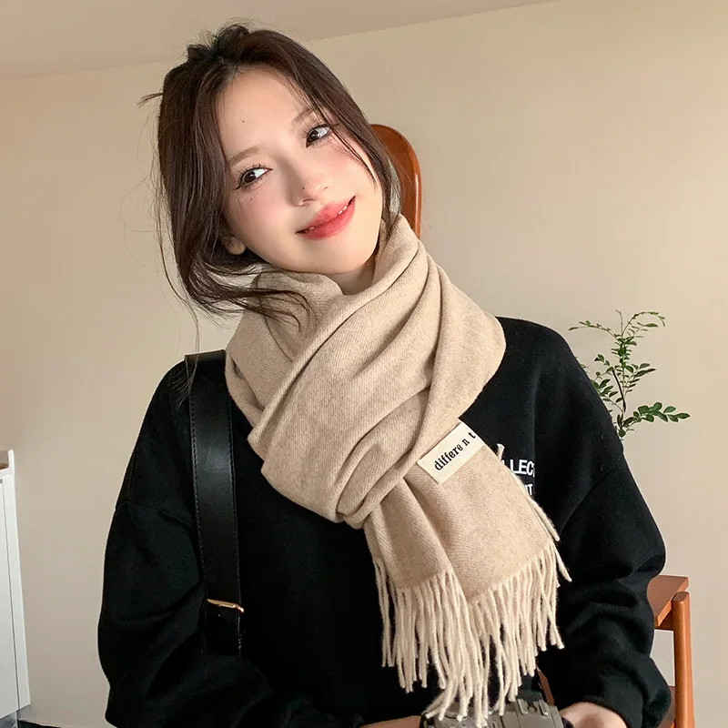 

2025Тросс-росс-осенне-зимний высококачественный однотонный шарф для пар, теплая универсальная шаль из искусственного кашемира, простая вязаная шаль на шею, война