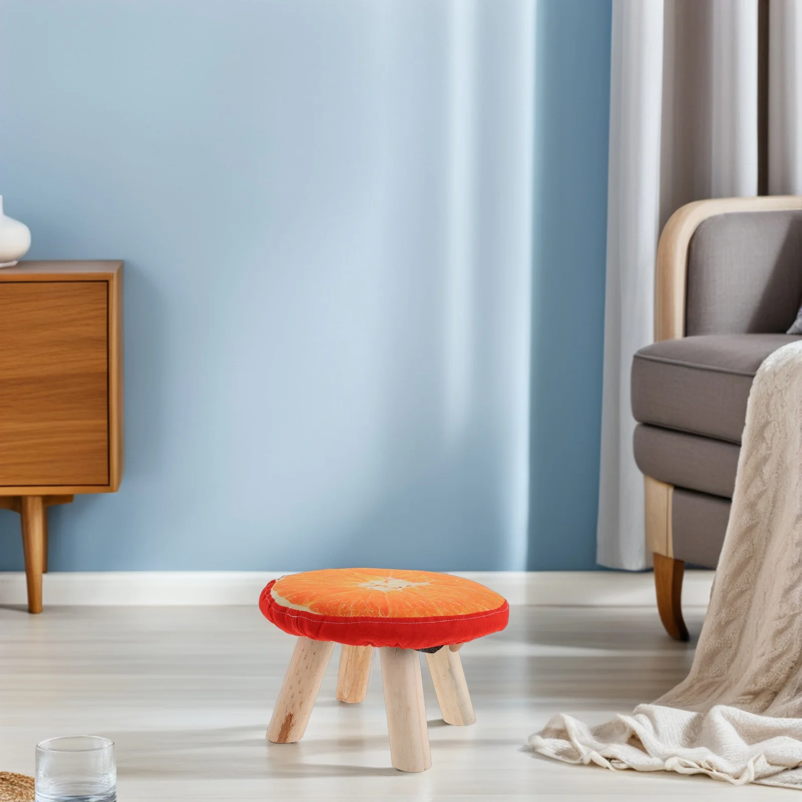 

Creative Orange Solid Wood Shoe Changing Stool Kids Mushroom Shape Small Non Slip Footstool Home Nail Salon Vanity Stool