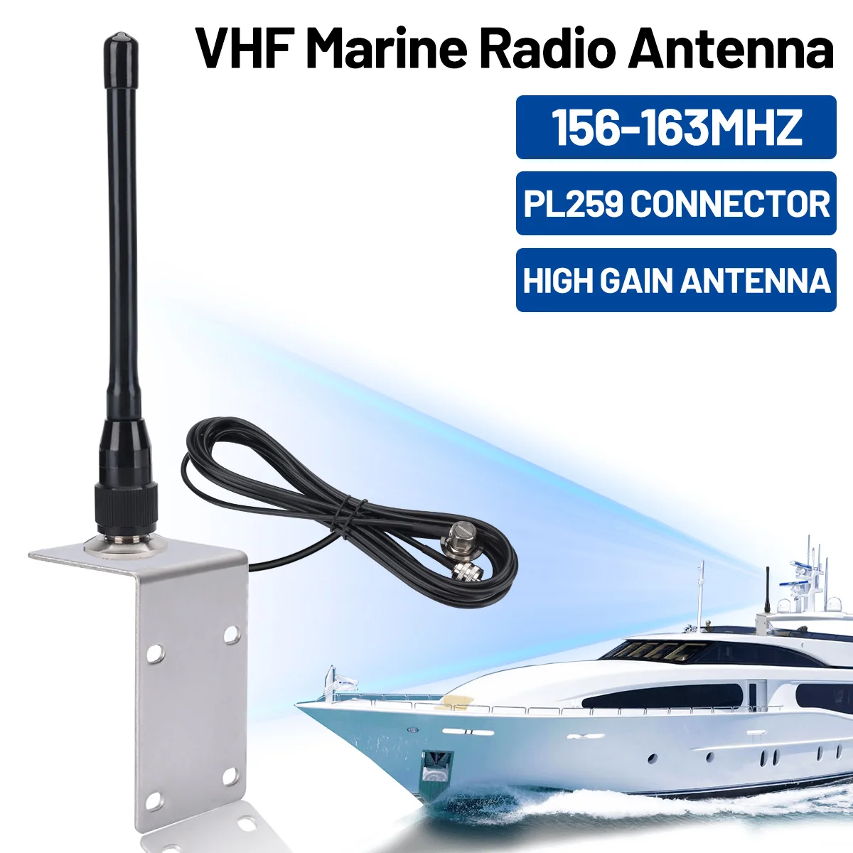 ABBREE VHF 해양 라디오 안테나 156-163MHz PL-259 골프 카트 ATV UTV RV 트럭 굴삭기 트랙터 RVR 요트 보트 방수용