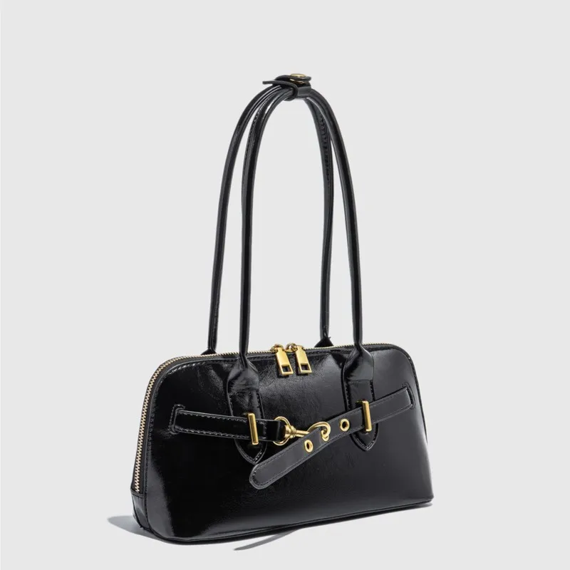 

Hot Girl Vintage Leather Handbag Women Autumn 2025 New Spacious Luxe Design Bowling Bag Ladies Fashion Underarm Shoulder Purse