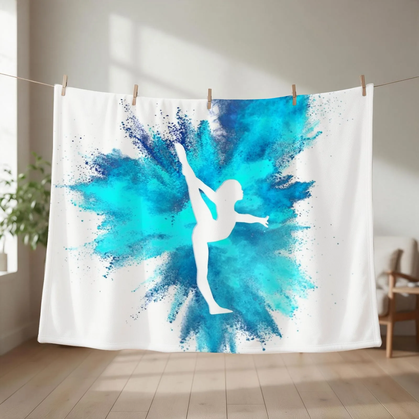 Gymnast Silhouette - Blue Explosion Throw Blanket couch cozy soft plush fuzzy picnic outdoor blanket