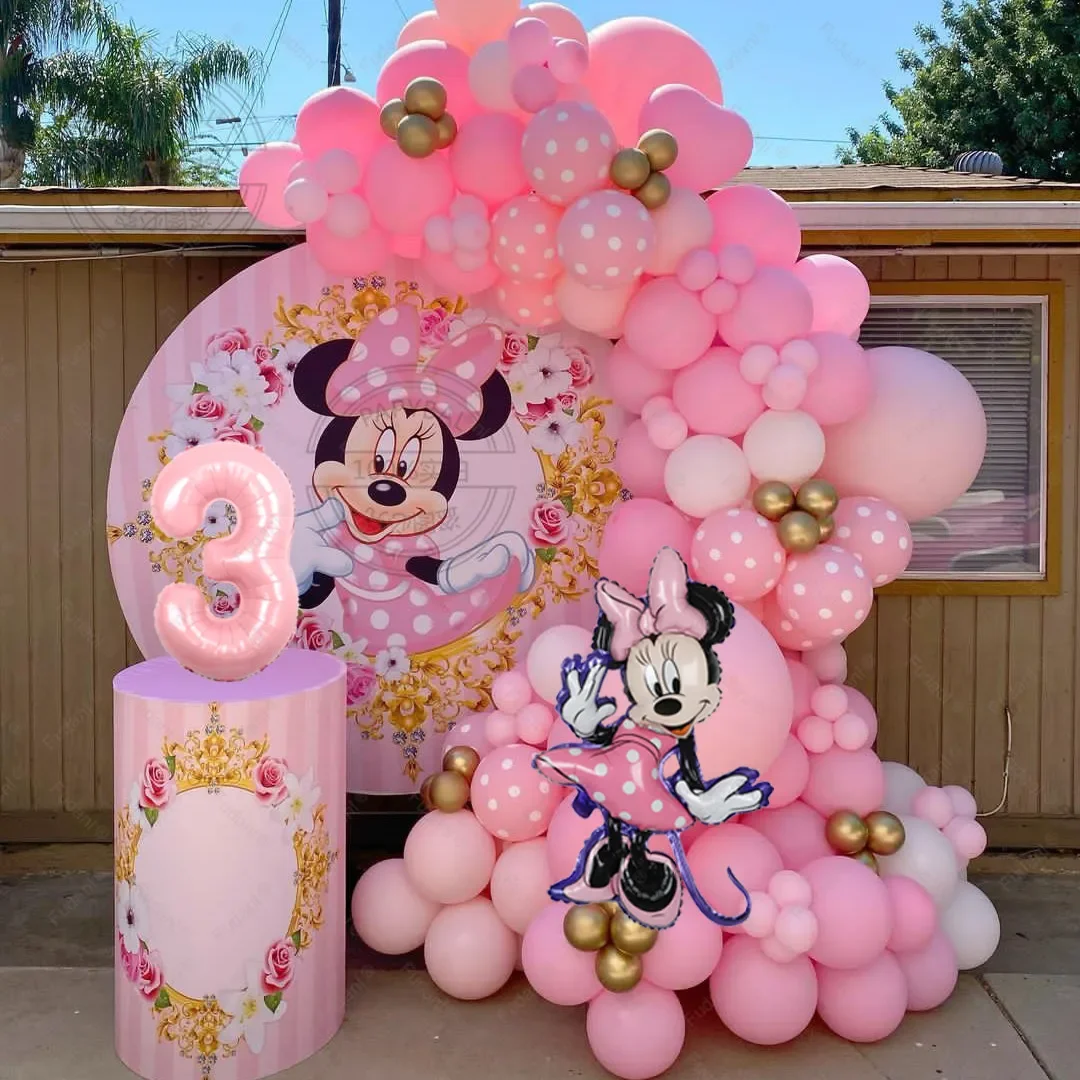 Kit ghirlanda di palloncini Disney Minnie Mouse Palloncini rosa Decorazioni per feste di compleanno per ragazze Baby Shower Dcors Globos Forniture