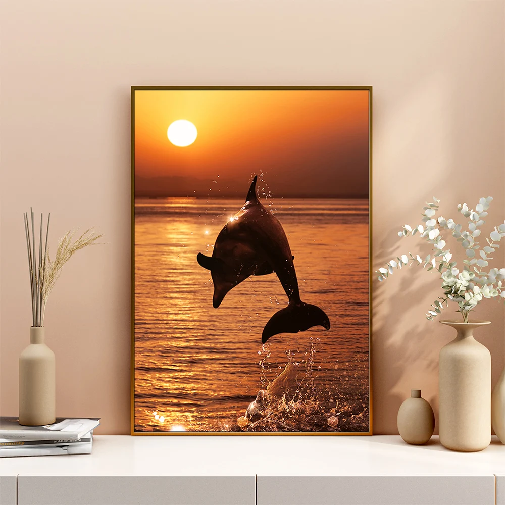Dolphins Jump Canvas Painting Wall Art Picture Animal Poster Print Room Home Decor Wall Decororation
