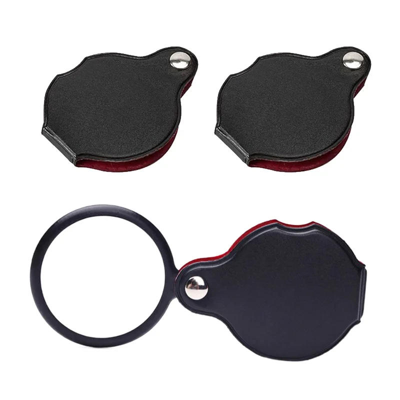 1/2/4Pcs Portable Folding Pocket Magnifier Round Lens Foldable Reading Glass with Black PU Leather Case Snap Closure for TMZ