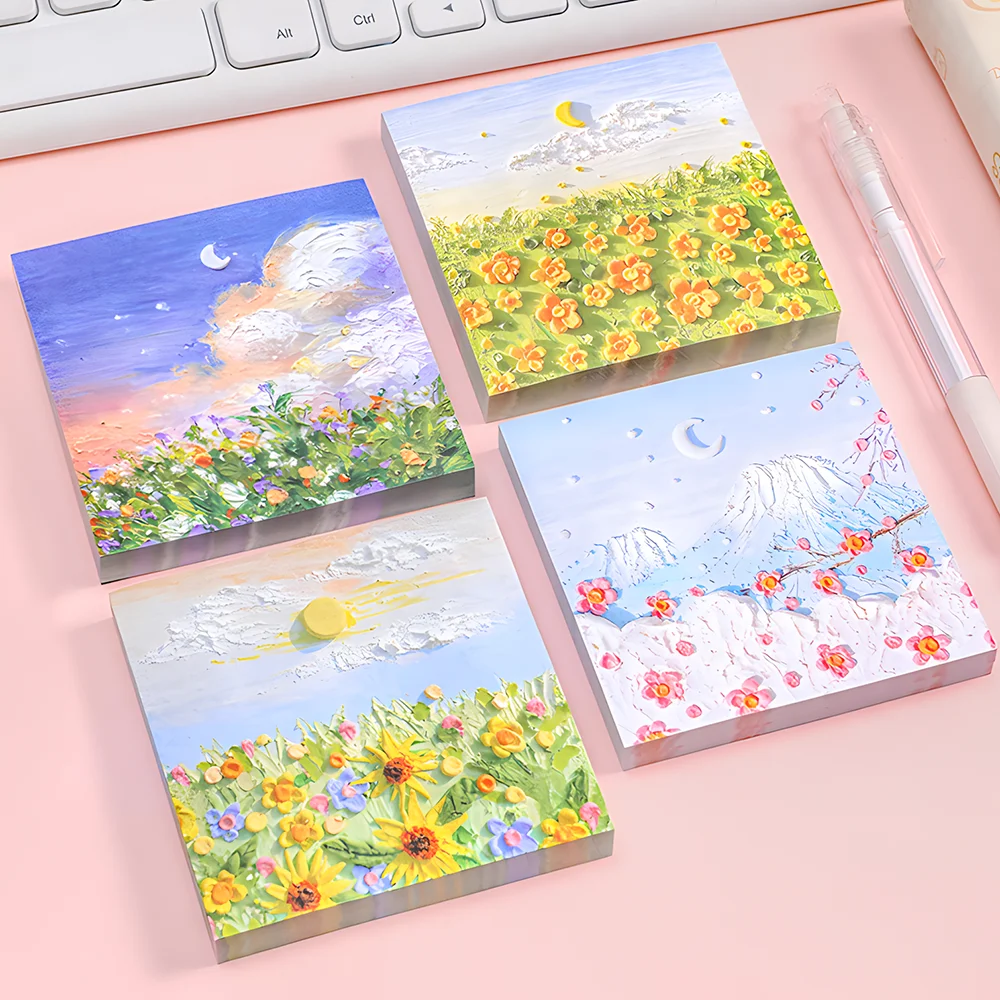 Vintage Fields Flowers Sticky Notes Cute Kawaii Painting Memo Pad Post Notepad Girl Journal Stationery Checklist To Do Index Tab