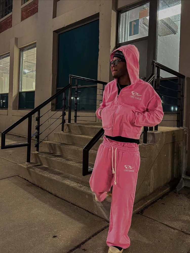 

Лето 202, уличная одежда, спортивные штаны с капюшоном Y2K, мужская толстовка на молнии с буквенным узором и вышивкой, двухслойный дизайн, свободные брюки