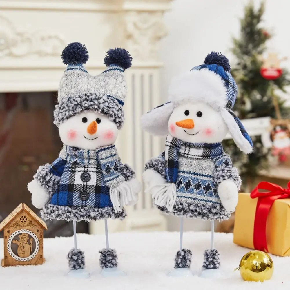 

Cute Cloth PP Cotton Snowman Doll White&Blue Soft Snowman Plush Toys Blue Plaid Christmas Decor Dolls Kids Gift