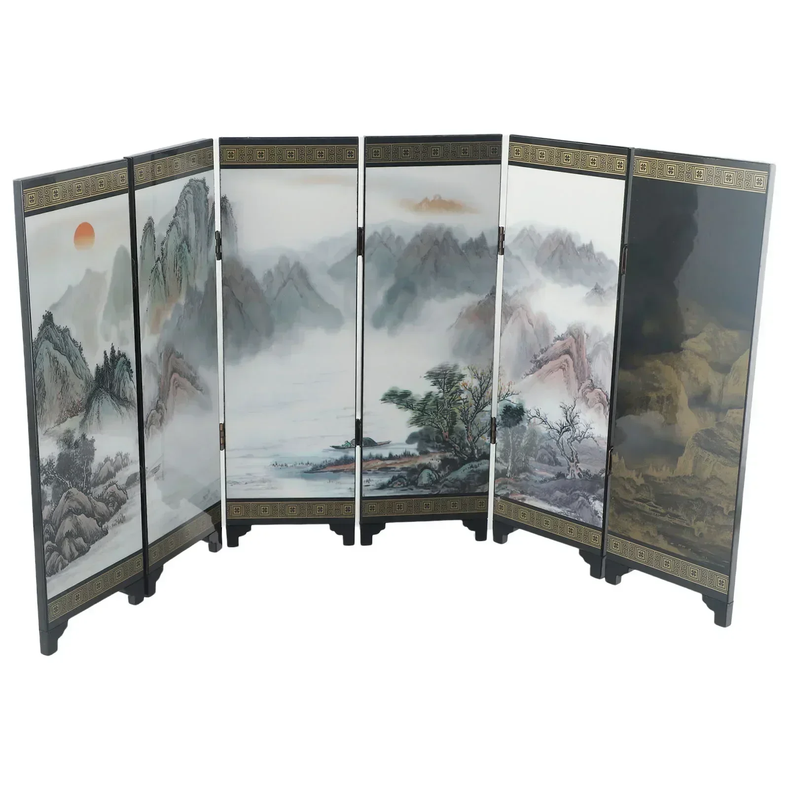Oriental Office Wooden Screen Divider Separator Retro Chinese Privacy Small Mini Folding Room Partition Crafts 48*24*0.6cm