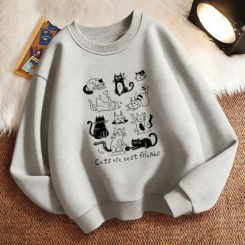 Vintage Cat Are Best Friends Cat Children's Hoodie Sweatshirt Cute Hoody Pullover Boys Girls Autumn Spring Casual Hoodies