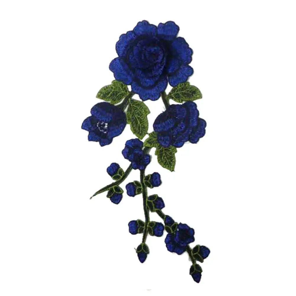 Sewing Clothing Accessories Colorful Floral Long String Flowers Clothes Sticker Embroidery Patches Iron On Patch