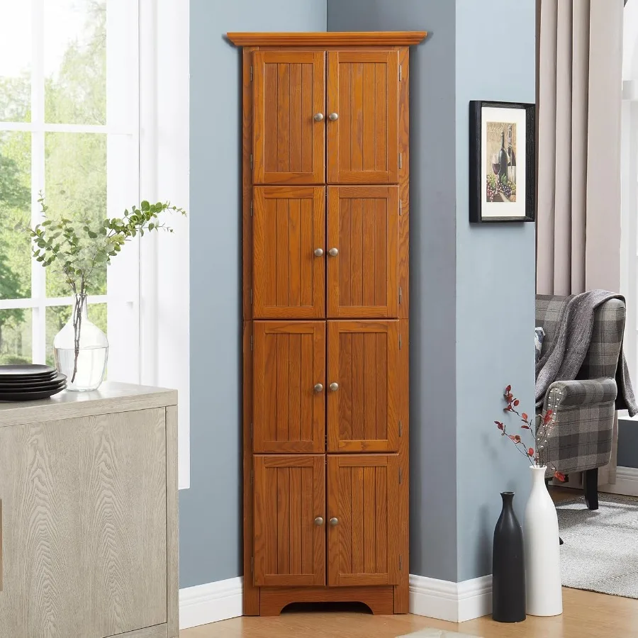 72 H Farmhouse Corner Storage Cabinet with 8 Doors 4 Shelves 4 Tier Kitchen Corner Pantry Cabinet Wooden Organizer Case Bookshe