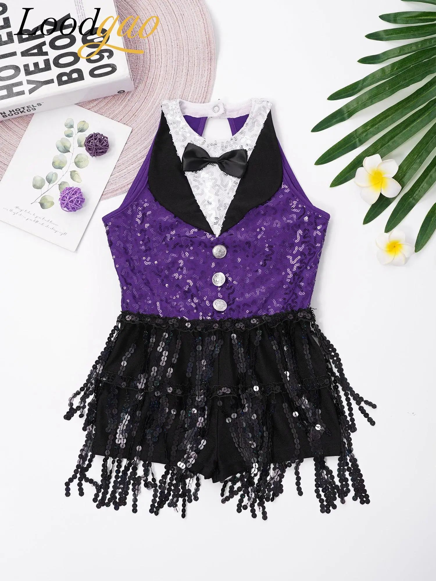 

Girls Tuxedos Jumpsuit Sleeveless Fringe Latin Leotard Dress Children Sequins Tassel Jazz Dance Costume Fashion Hip Hop Clothes