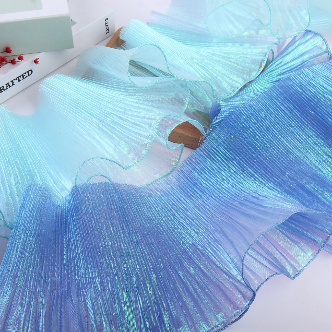 14cm Iridescent Organza Gradient Pleated Lace 3D Mermaid Clothing Skirt Trim Accessories Frill Lace