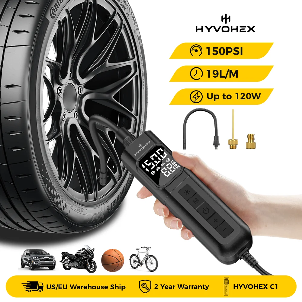 HYVOHEX C1 Portable Wired Air Compressor 100% Duty Cycle Fast Inflation Tire Inflator Pump for Car Motorcycle Bicycle